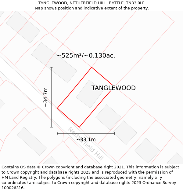 TANGLEWOOD, NETHERFIELD HILL, BATTLE, TN33 0LF: Plot and title map