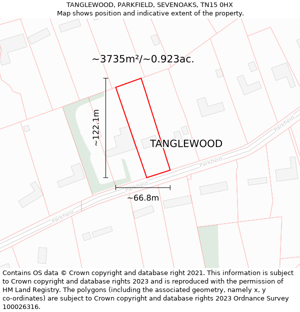 TANGLEWOOD, PARKFIELD, SEVENOAKS, TN15 0HX: Plot and title map