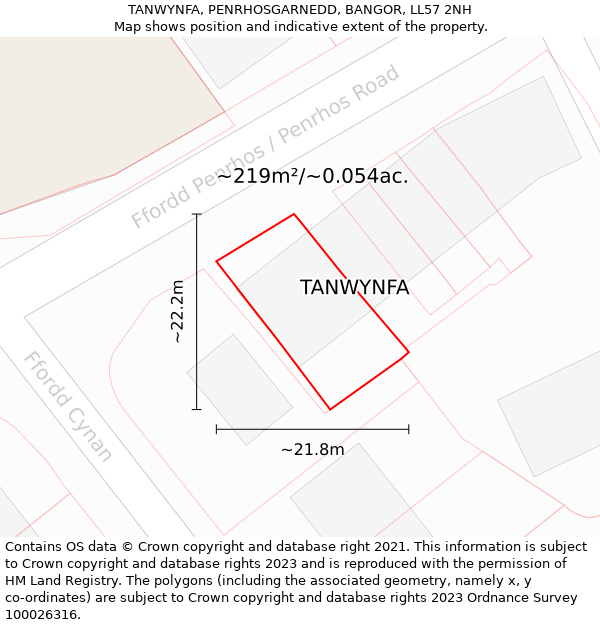 TANWYNFA, PENRHOSGARNEDD, BANGOR, LL57 2NH: Plot and title map