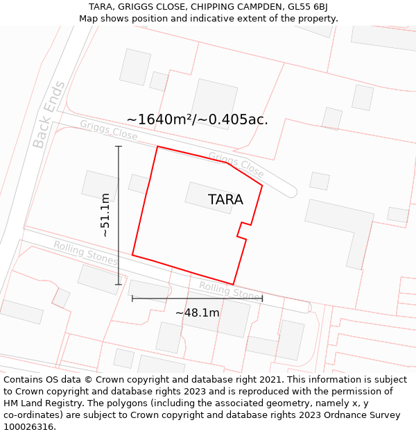 TARA, GRIGGS CLOSE, CHIPPING CAMPDEN, GL55 6BJ: Plot and title map