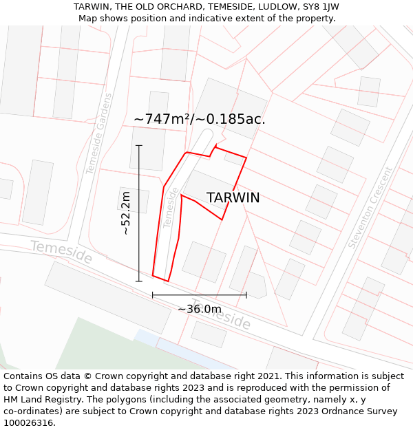 TARWIN, THE OLD ORCHARD, TEMESIDE, LUDLOW, SY8 1JW: Plot and title map