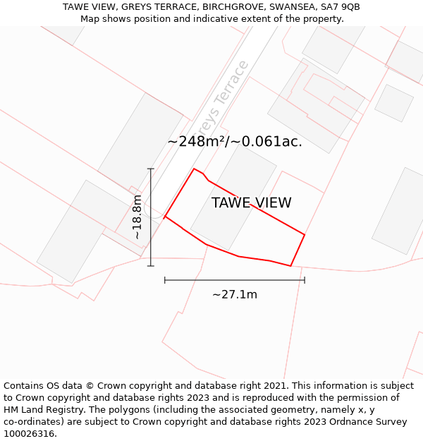 TAWE VIEW, GREYS TERRACE, BIRCHGROVE, SWANSEA, SA7 9QB: Plot and title map