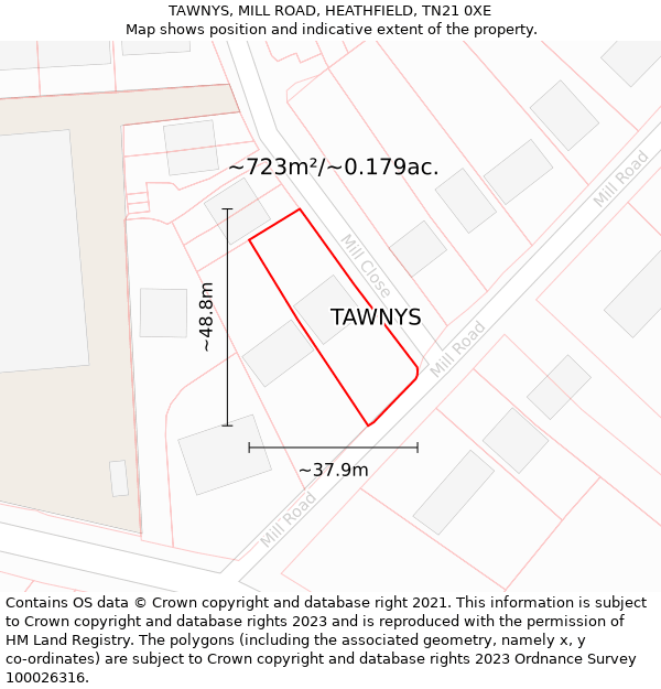 TAWNYS, MILL ROAD, HEATHFIELD, TN21 0XE: Plot and title map