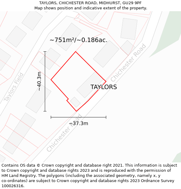 TAYLORS, CHICHESTER ROAD, MIDHURST, GU29 9PF: Plot and title map