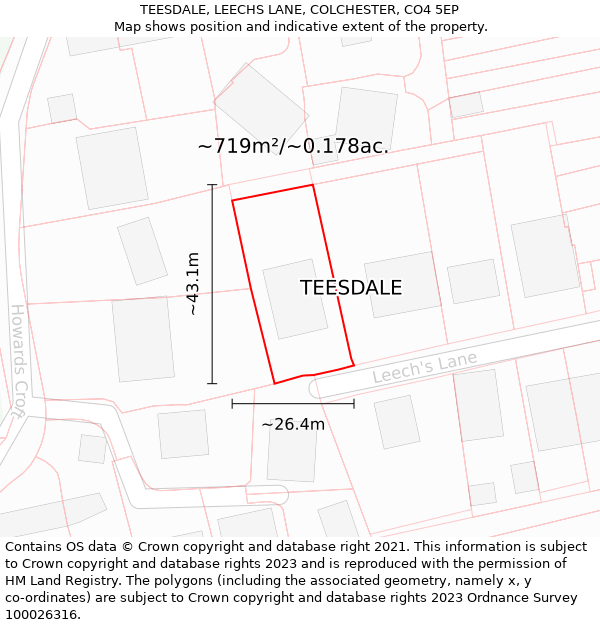 TEESDALE, LEECHS LANE, COLCHESTER, CO4 5EP: Plot and title map