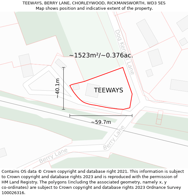 TEEWAYS, BERRY LANE, CHORLEYWOOD, RICKMANSWORTH, WD3 5ES: Plot and title map