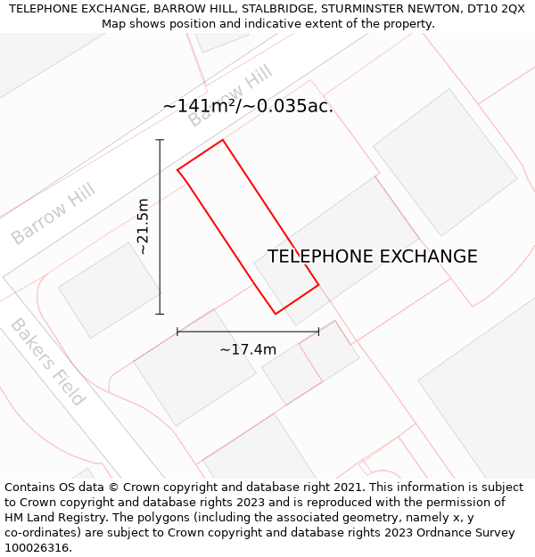 TELEPHONE EXCHANGE, BARROW HILL, STALBRIDGE, STURMINSTER NEWTON, DT10 2QX: Plot and title map