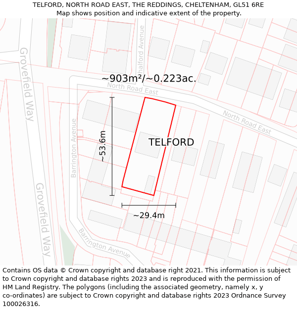 TELFORD, NORTH ROAD EAST, THE REDDINGS, CHELTENHAM, GL51 6RE: Plot and title map