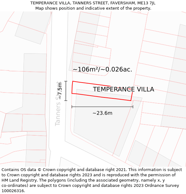TEMPERANCE VILLA, TANNERS STREET, FAVERSHAM, ME13 7JL: Plot and title map