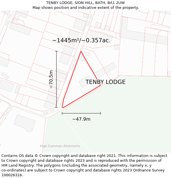 TENBY LODGE, SION HILL, BATH, BA1 2UW: Plot and title map