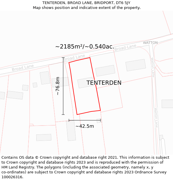 TENTERDEN, BROAD LANE, BRIDPORT, DT6 5JY: Plot and title map