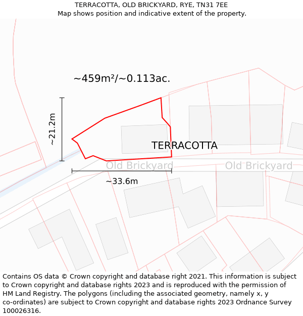 TERRACOTTA, OLD BRICKYARD, RYE, TN31 7EE: Plot and title map