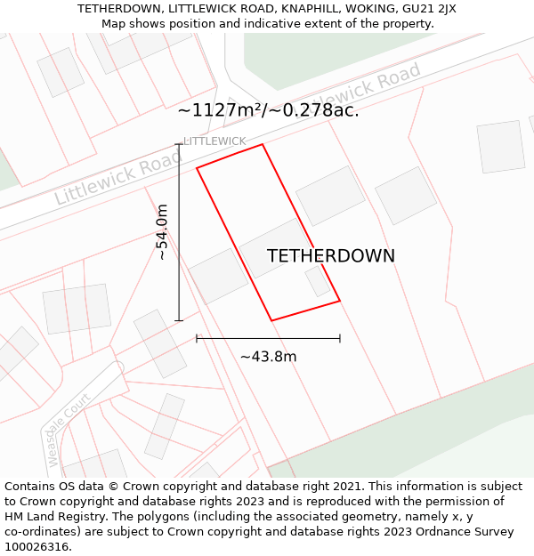 TETHERDOWN, LITTLEWICK ROAD, KNAPHILL, WOKING, GU21 2JX: Plot and title map