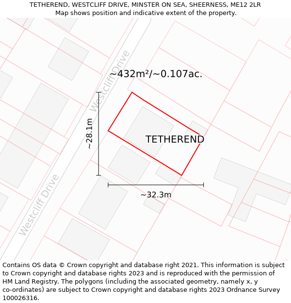 TETHEREND, WESTCLIFF DRIVE, MINSTER ON SEA, SHEERNESS, ME12 2LR: Plot and title map