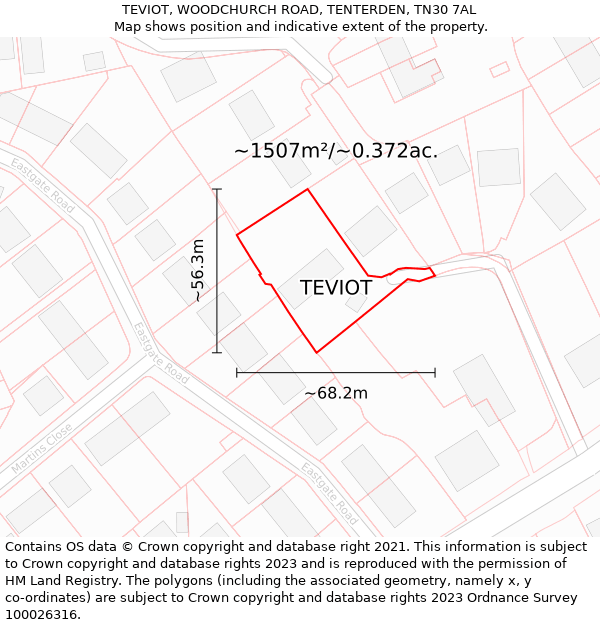 TEVIOT, WOODCHURCH ROAD, TENTERDEN, TN30 7AL: Plot and title map