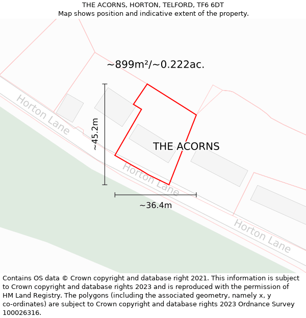 THE ACORNS, HORTON, TELFORD, TF6 6DT: Plot and title map