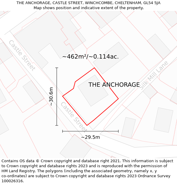 THE ANCHORAGE, CASTLE STREET, WINCHCOMBE, CHELTENHAM, GL54 5JA: Plot and title map
