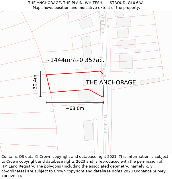 THE ANCHORAGE, THE PLAIN, WHITESHILL, STROUD, GL6 6AA: Plot and title map