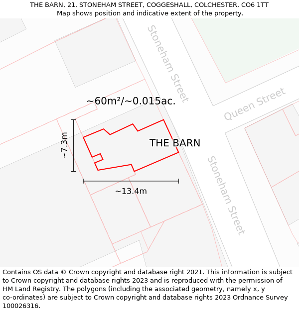 THE BARN, 21, STONEHAM STREET, COGGESHALL, COLCHESTER, CO6 1TT: Plot and title map