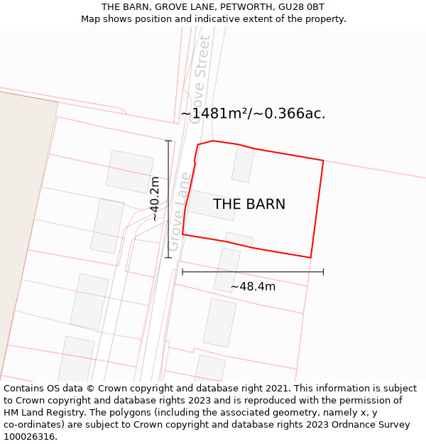 THE BARN, GROVE LANE, PETWORTH, GU28 0BT: Plot and title map