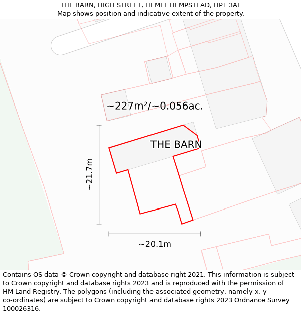 THE BARN, HIGH STREET, HEMEL HEMPSTEAD, HP1 3AF: Plot and title map