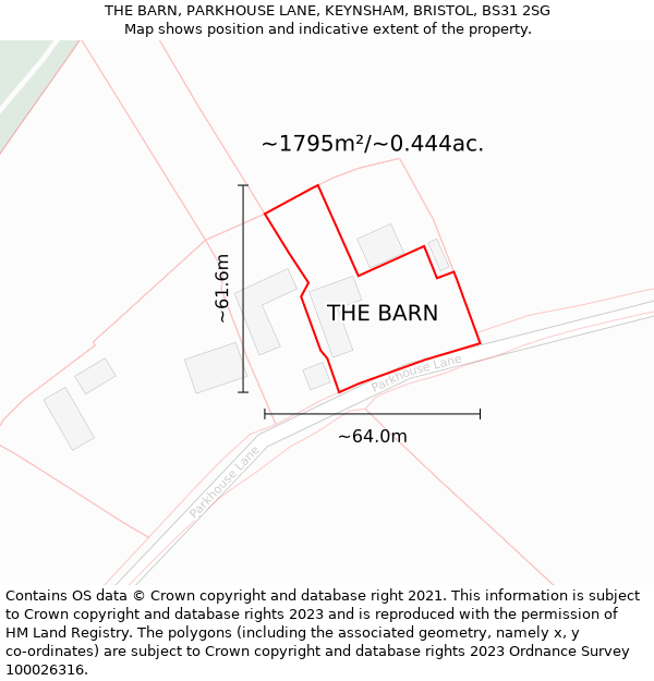 THE BARN, PARKHOUSE LANE, KEYNSHAM, BRISTOL, BS31 2SG: Plot and title map