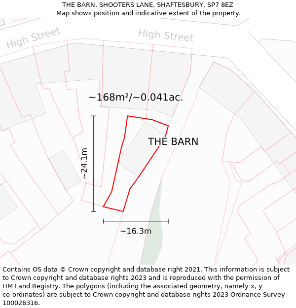 THE BARN, SHOOTERS LANE, SHAFTESBURY, SP7 8EZ: Plot and title map