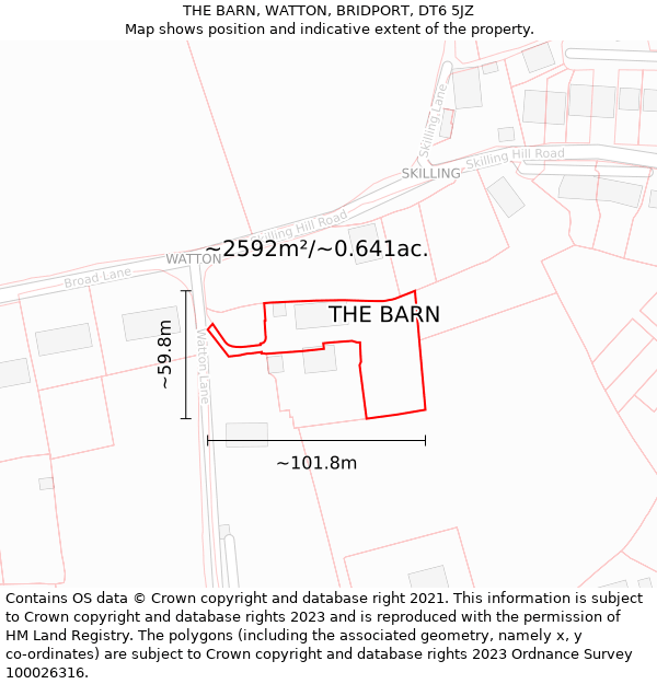 THE BARN, WATTON, BRIDPORT, DT6 5JZ: Plot and title map