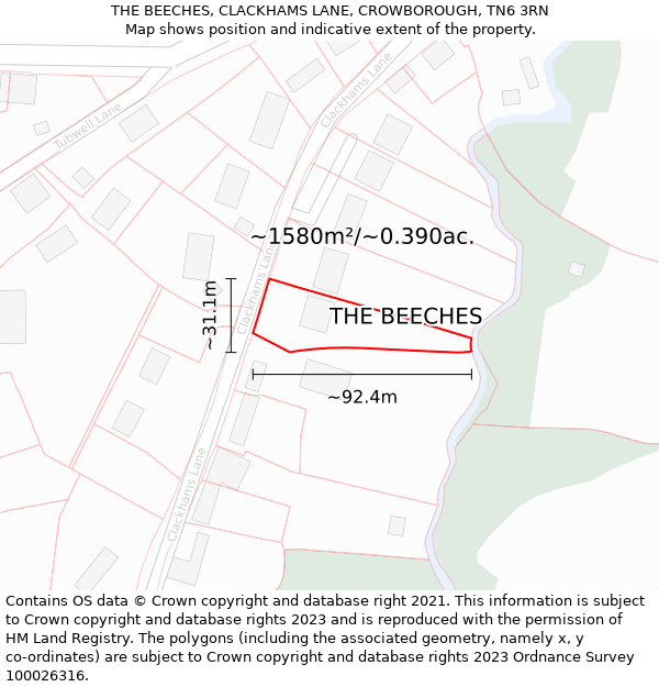 THE BEECHES, CLACKHAMS LANE, CROWBOROUGH, TN6 3RN: Plot and title map