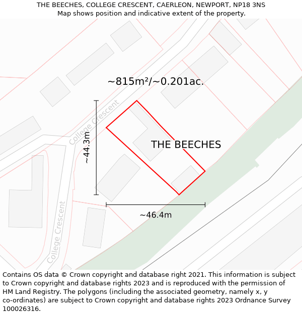 THE BEECHES, COLLEGE CRESCENT, CAERLEON, NEWPORT, NP18 3NS: Plot and title map