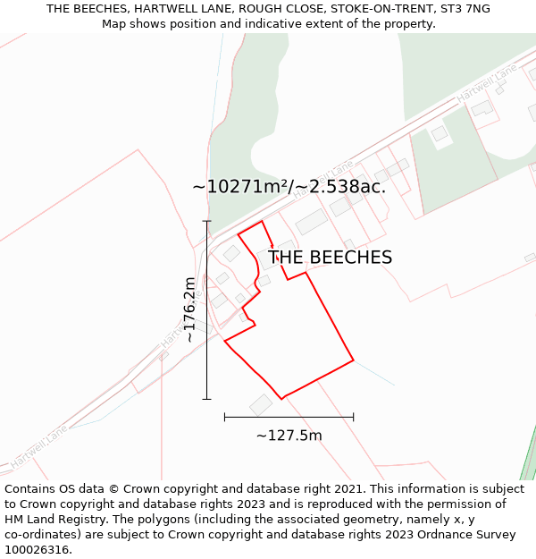 THE BEECHES, HARTWELL LANE, ROUGH CLOSE, STOKE-ON-TRENT, ST3 7NG: Plot and title map