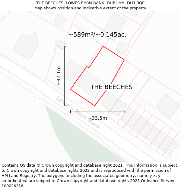 THE BEECHES, LOWES BARN BANK, DURHAM, DH1 3QP: Plot and title map