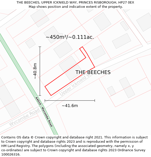 THE BEECHES, UPPER ICKNIELD WAY, PRINCES RISBOROUGH, HP27 0EX: Plot and title map