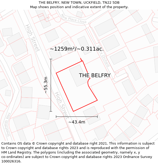 THE BELFRY, NEW TOWN, UCKFIELD, TN22 5DB: Plot and title map