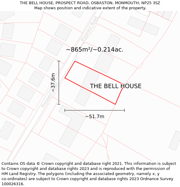 THE BELL HOUSE, PROSPECT ROAD, OSBASTON, MONMOUTH, NP25 3SZ: Plot and title map