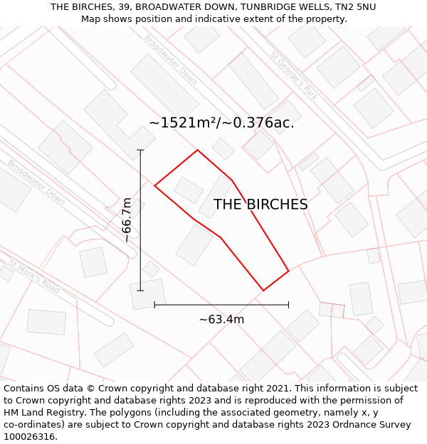 THE BIRCHES, 39, BROADWATER DOWN, TUNBRIDGE WELLS, TN2 5NU: Plot and title map