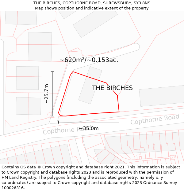 THE BIRCHES, COPTHORNE ROAD, SHREWSBURY, SY3 8NS: Plot and title map