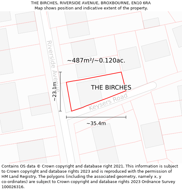 THE BIRCHES, RIVERSIDE AVENUE, BROXBOURNE, EN10 6RA: Plot and title map