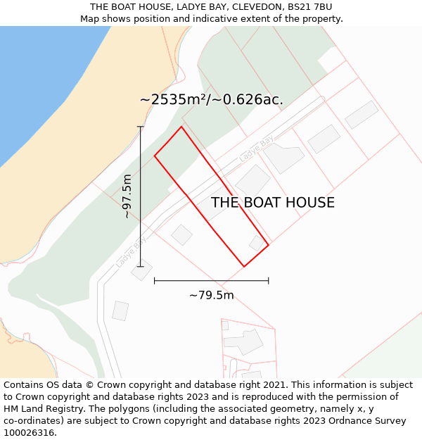 THE BOAT HOUSE, LADYE BAY, CLEVEDON, BS21 7BU: Plot and title map