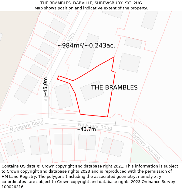 THE BRAMBLES, DARVILLE, SHREWSBURY, SY1 2UG: Plot and title map