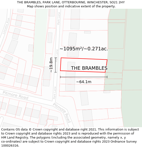 THE BRAMBLES, PARK LANE, OTTERBOURNE, WINCHESTER, SO21 2HY: Plot and title map