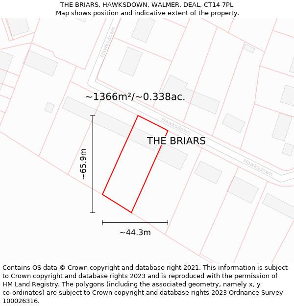THE BRIARS, HAWKSDOWN, WALMER, DEAL, CT14 7PL: Plot and title map