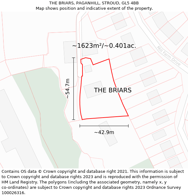 THE BRIARS, PAGANHILL, STROUD, GL5 4BB: Plot and title map