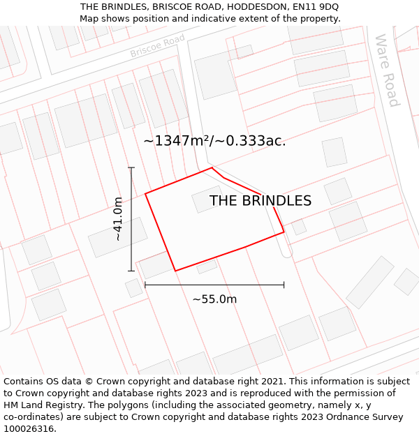 THE BRINDLES, BRISCOE ROAD, HODDESDON, EN11 9DQ: Plot and title map