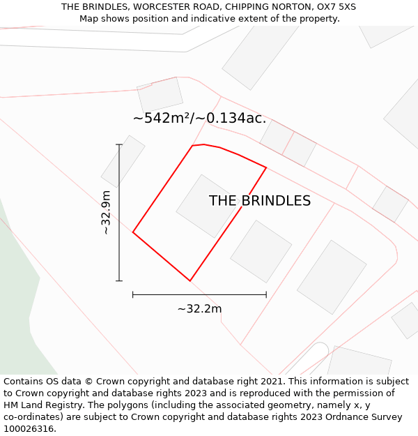 THE BRINDLES, WORCESTER ROAD, CHIPPING NORTON, OX7 5XS: Plot and title map