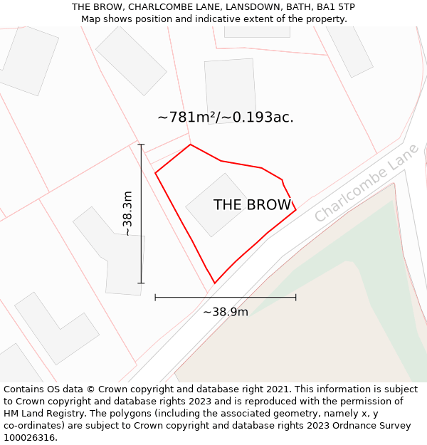 THE BROW, CHARLCOMBE LANE, LANSDOWN, BATH, BA1 5TP: Plot and title map