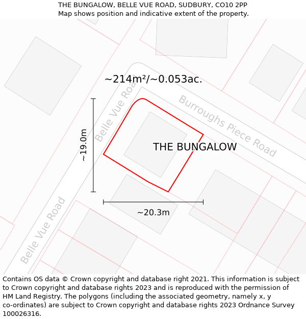 THE BUNGALOW, BELLE VUE ROAD, SUDBURY, CO10 2PP: Plot and title map