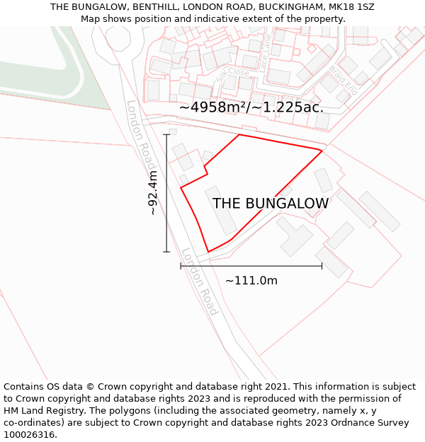 THE BUNGALOW, BENTHILL, LONDON ROAD, BUCKINGHAM, MK18 1SZ: Plot and title map