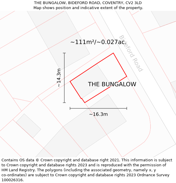 THE BUNGALOW, BIDEFORD ROAD, COVENTRY, CV2 3LD: Plot and title map
