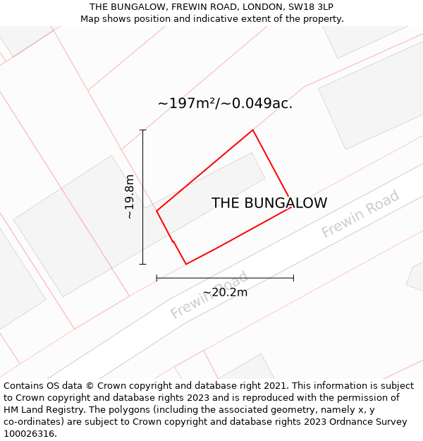 THE BUNGALOW, FREWIN ROAD, LONDON, SW18 3LP: Plot and title map